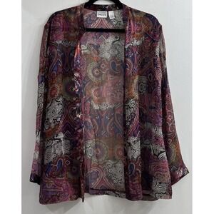 Chicos Medium 2 - Large 100% Silk Semis Sheer Blouse Top Artsy Lagenlook Whimsy
